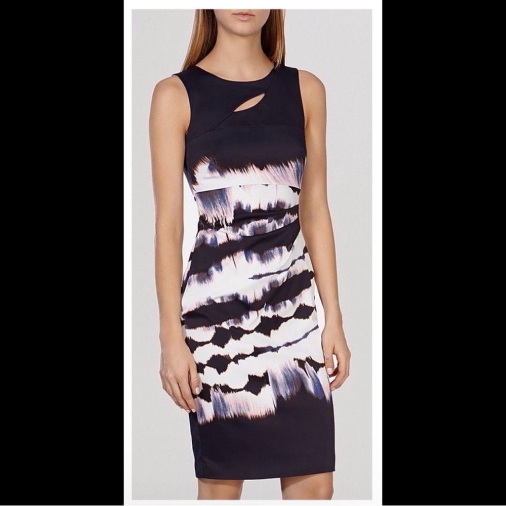 Karen Millen Women’s Cut Out Tie Dye Sheath Dress Knee Length Office Knee Length